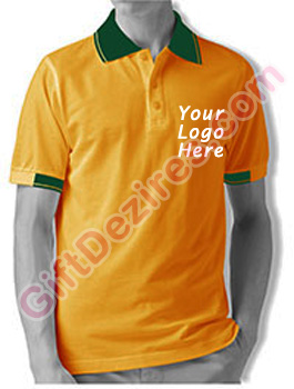 Designer Tangerine and Green Color Company Logo Printed T Shirts